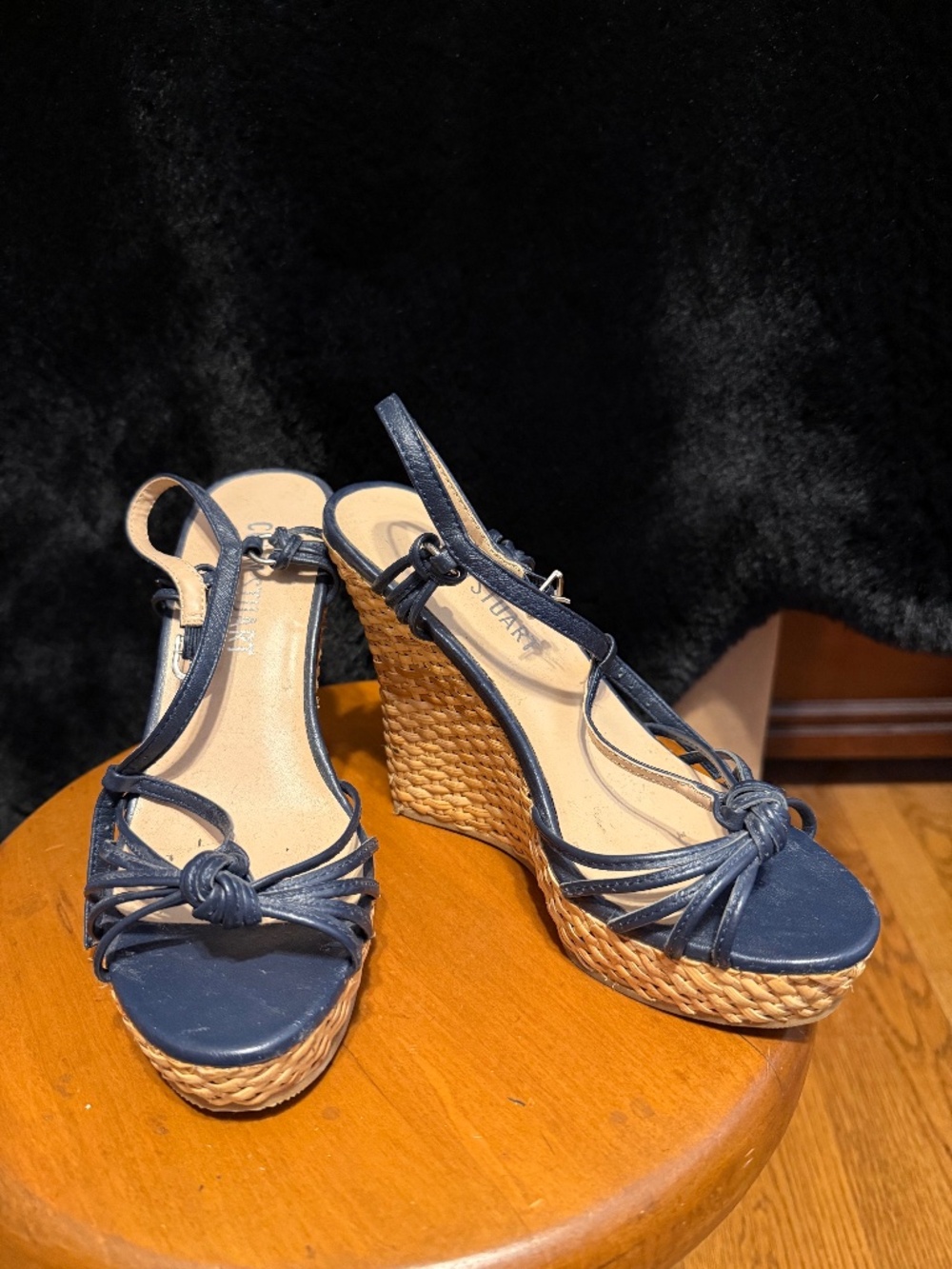 Navy sandal wedges